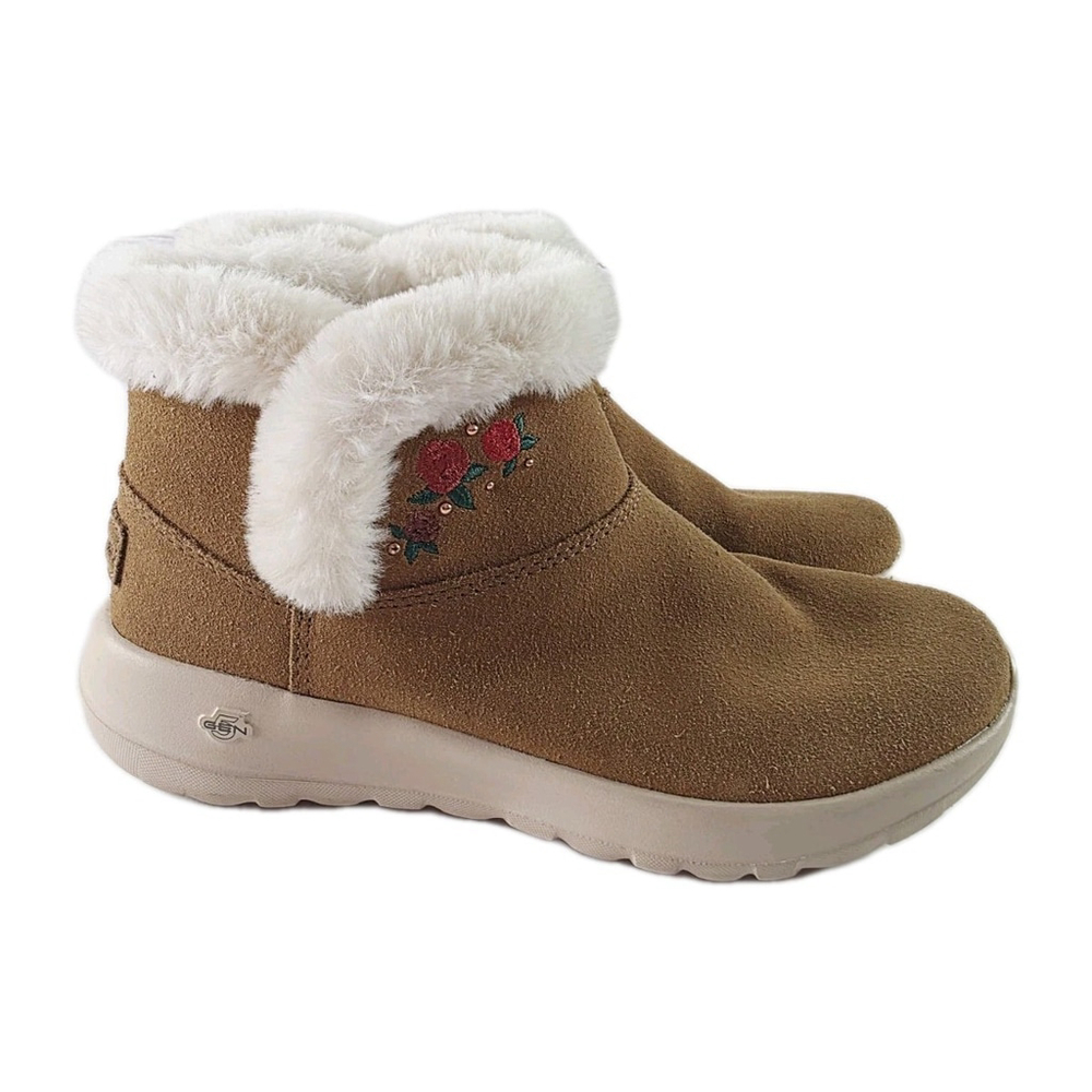 Skechers Air Cooled Goga Mat On The Go Joy Tan/ Flowers Booties Women's Size 6.5